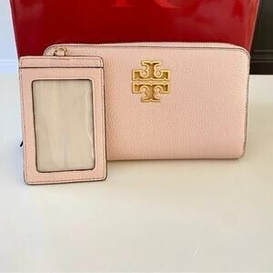 NEW Tory Burch Britten Shell Pink | Gold Hardware Leather Zip Continental Wallet